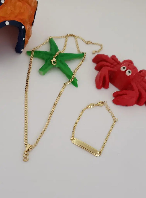 Conjunto De Niños Con Cadena Y Esclava Con Placa De Tejido Cubana