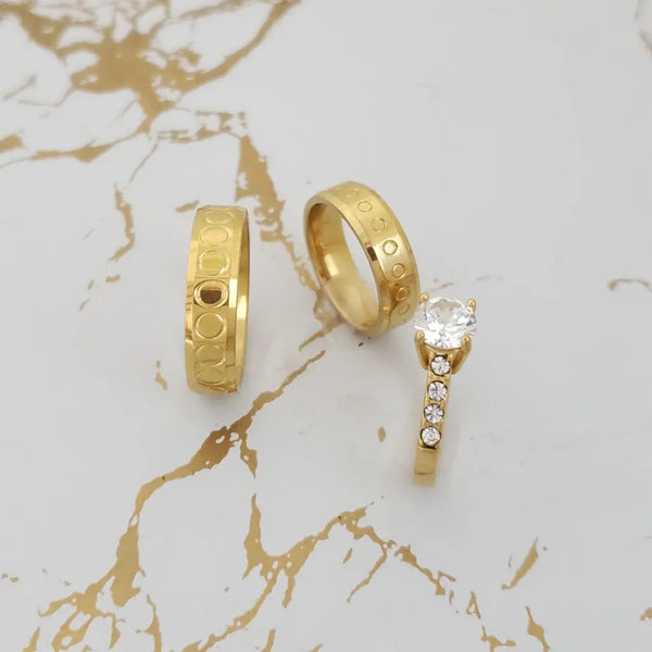 Juego De Argolla De Compromiso + Argollas de Matrimonio De Diseño Cartier