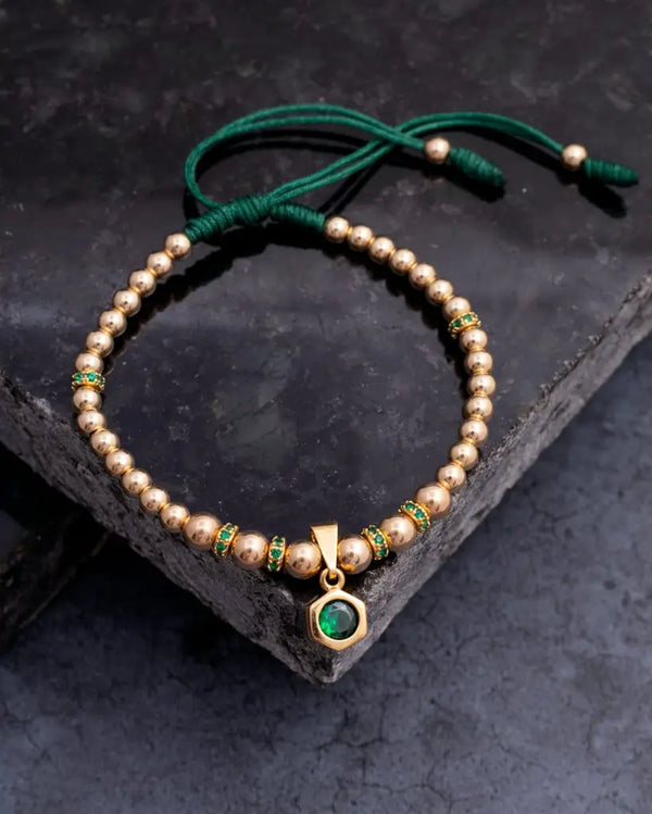 Manilla De Balines Lisos, Rondeles Verdes Y Dije De Piedra Jade