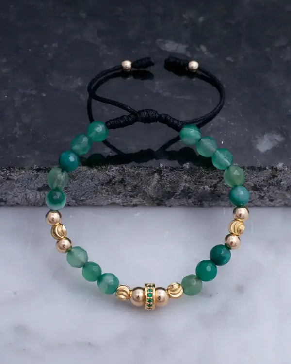 Manilla De Piedras Jade, Balines Lisos E Italianos Y Rondel Esmeralda