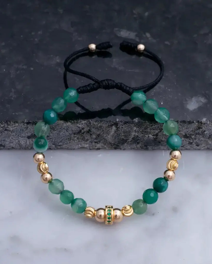 Manilla De Piedras Jade, Balines Lisos E Italianos Y Rondel Esmeralda
