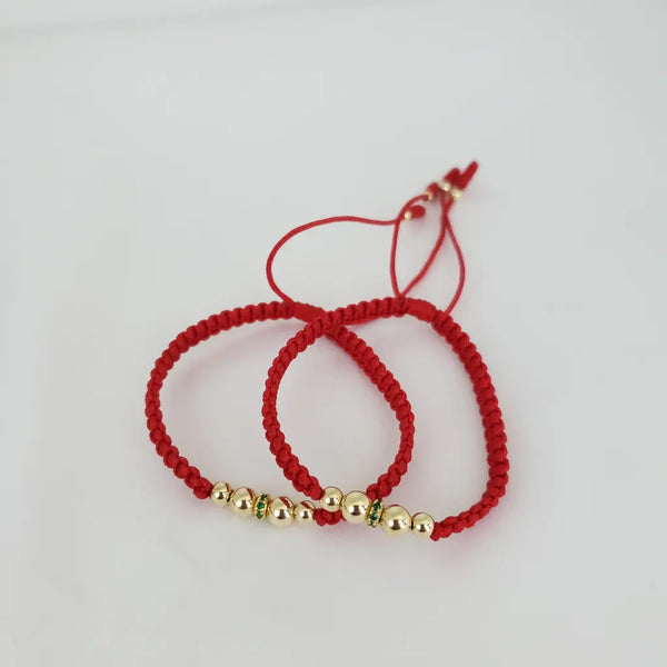 Manillas De Parejas De Tejido Macramé Con Balines Lisos Y Rondeles Verdes + Envío Gratis