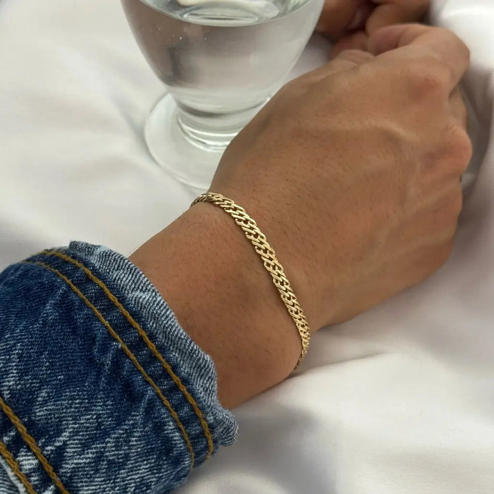 Pulsera De Caballero De Tejido Cubana Barbada De 20cm-4mm De Grosor