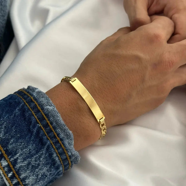 Pulsera De Caballero De Tejido Cubana Con Placa De 20cm-5mm De Grosor