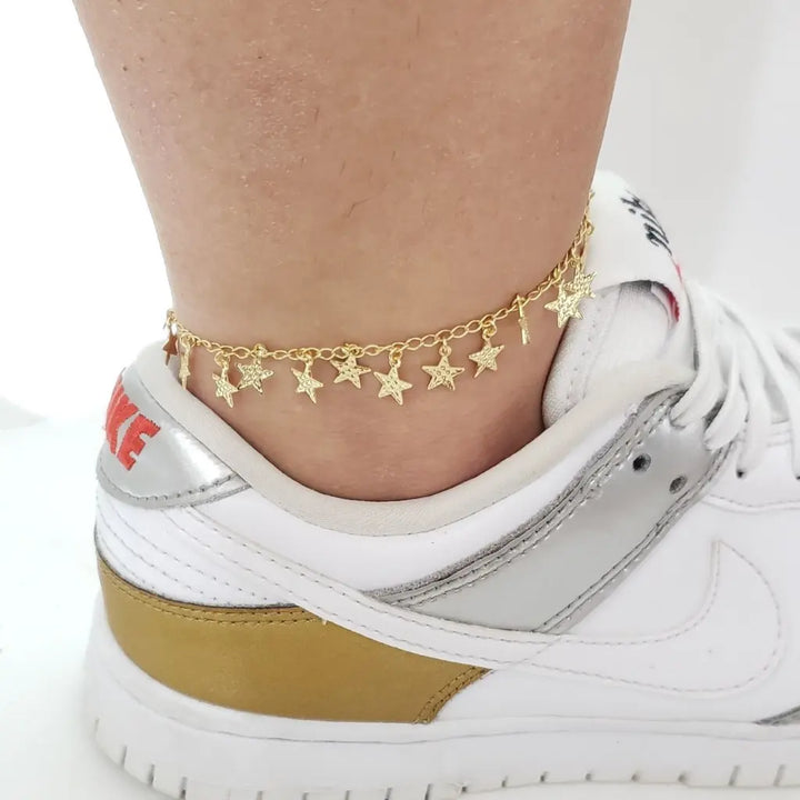 Tobillera De Dama De Tejido Aros Con Estrellas
